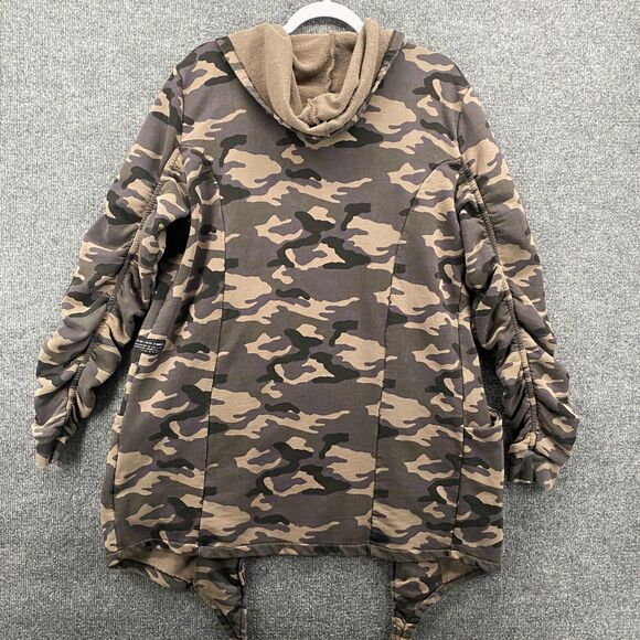 ASHES TO DVST Cardigan Womens XL Brown Camo Open Front Hooded Grunge 90s Causal - Picture 5 of 10